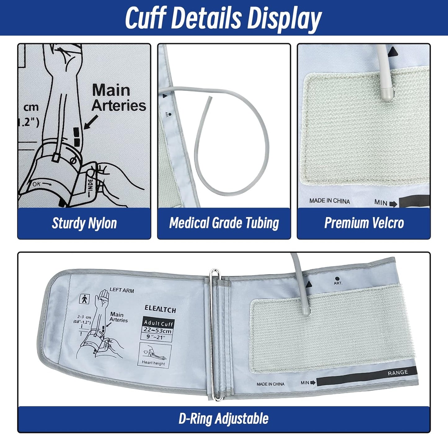 Extra Large BP Cuff for Omron Adults (22-53cm) - XL Arm Replacement Gray