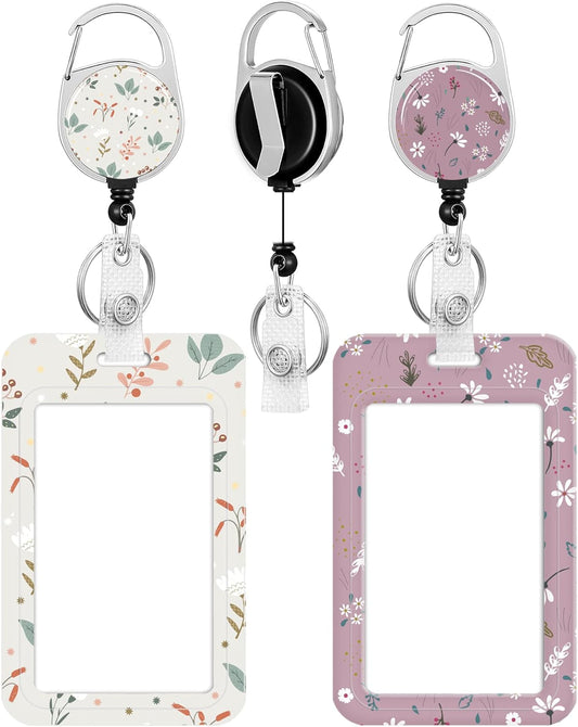 2 Pack Badge Holder and Heavy Duty Retractable Reel, ID Badge Holders with Retractable Clip for Nurse Teacher Student Office Women Men