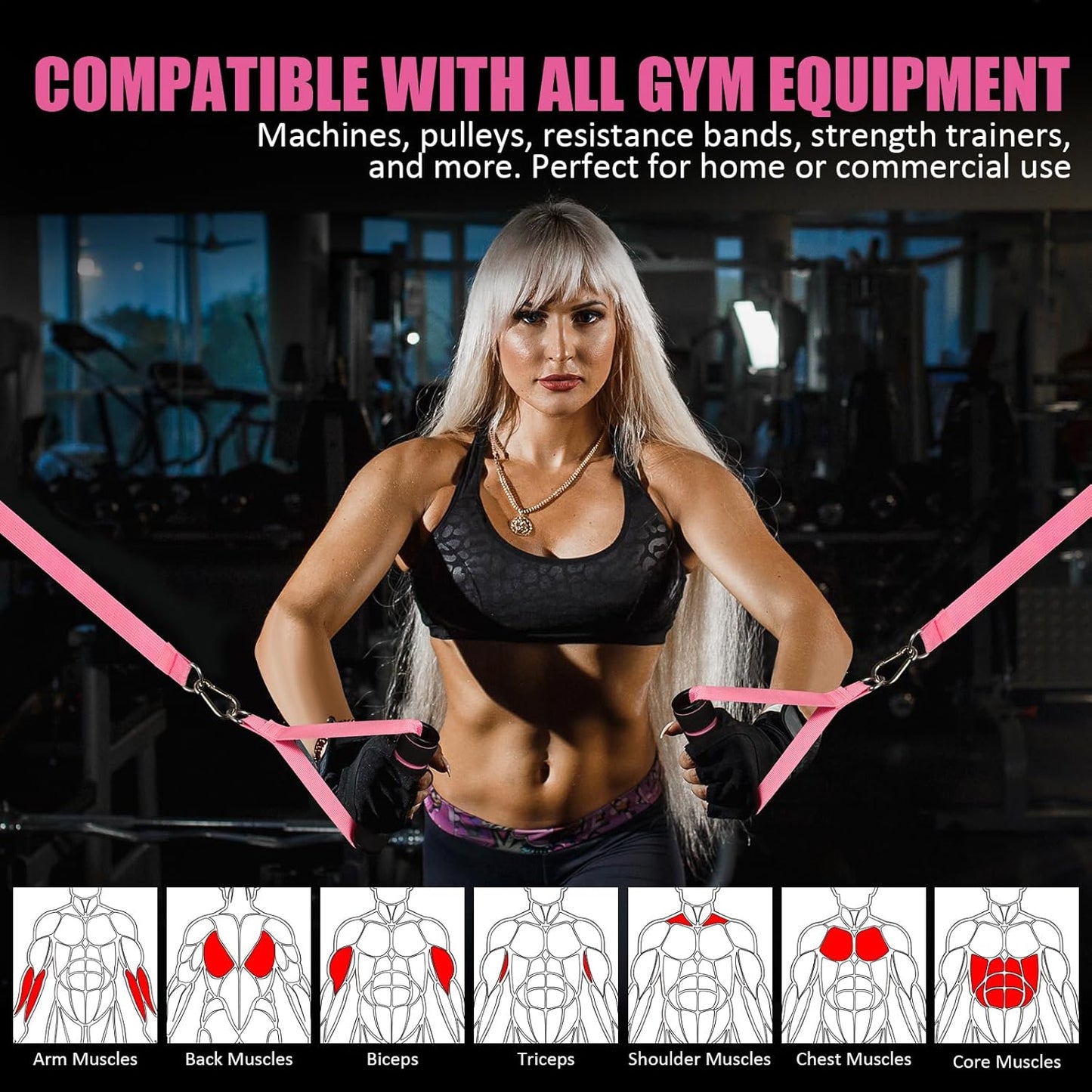 2 Pack Upgraded Exercise Handles, Gym Handle Equipment for Cable Machine Attachments, Strength Training Workout, Pilates, Home Gym, Resistance Bands, Heavy Duty Workout Accessories