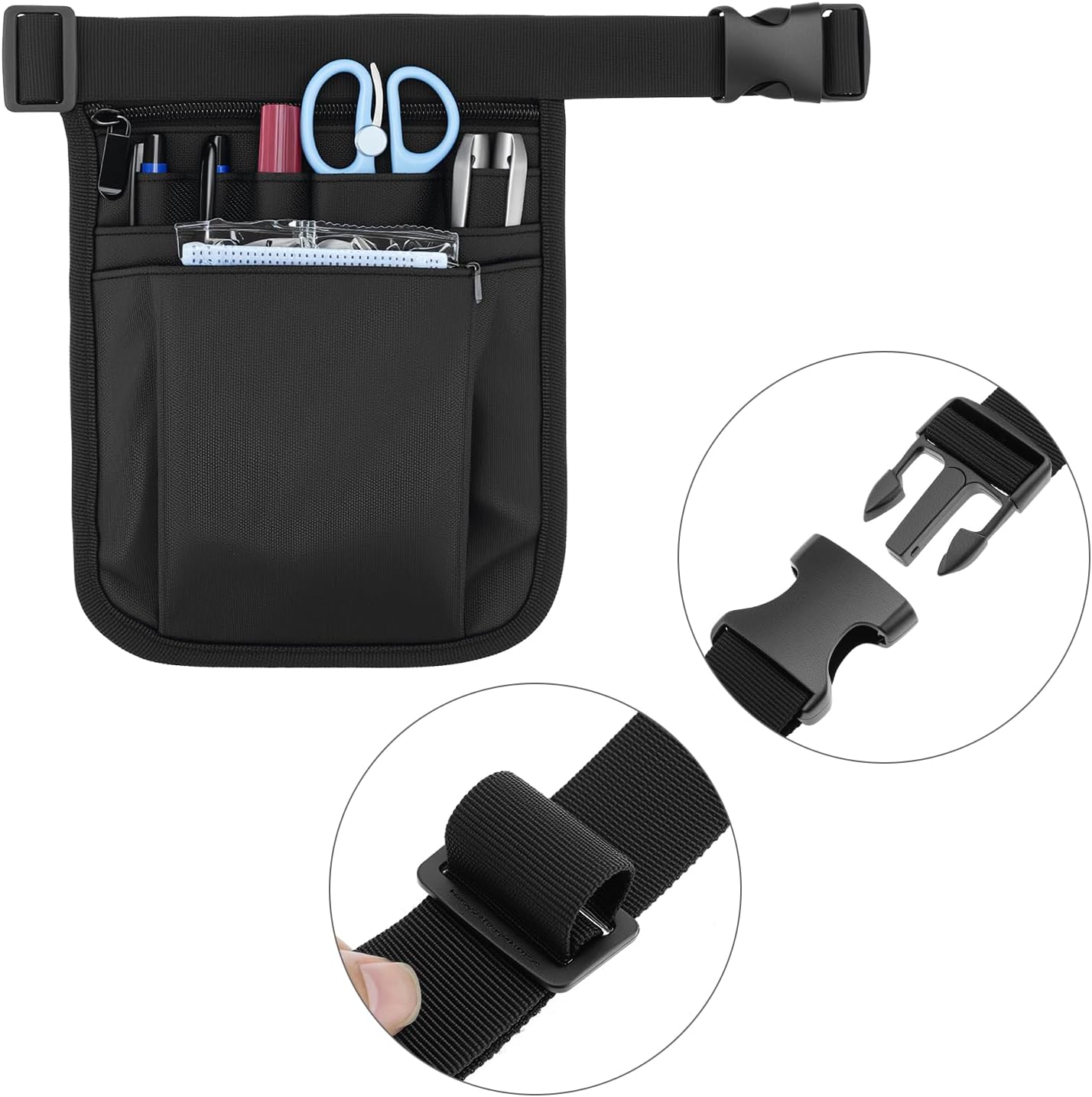 Medical Organizer Belt, Nurse Storage Bag Waist Bag Pouch for Medical Scissors Care Kit Tool, (Black, 10x7')