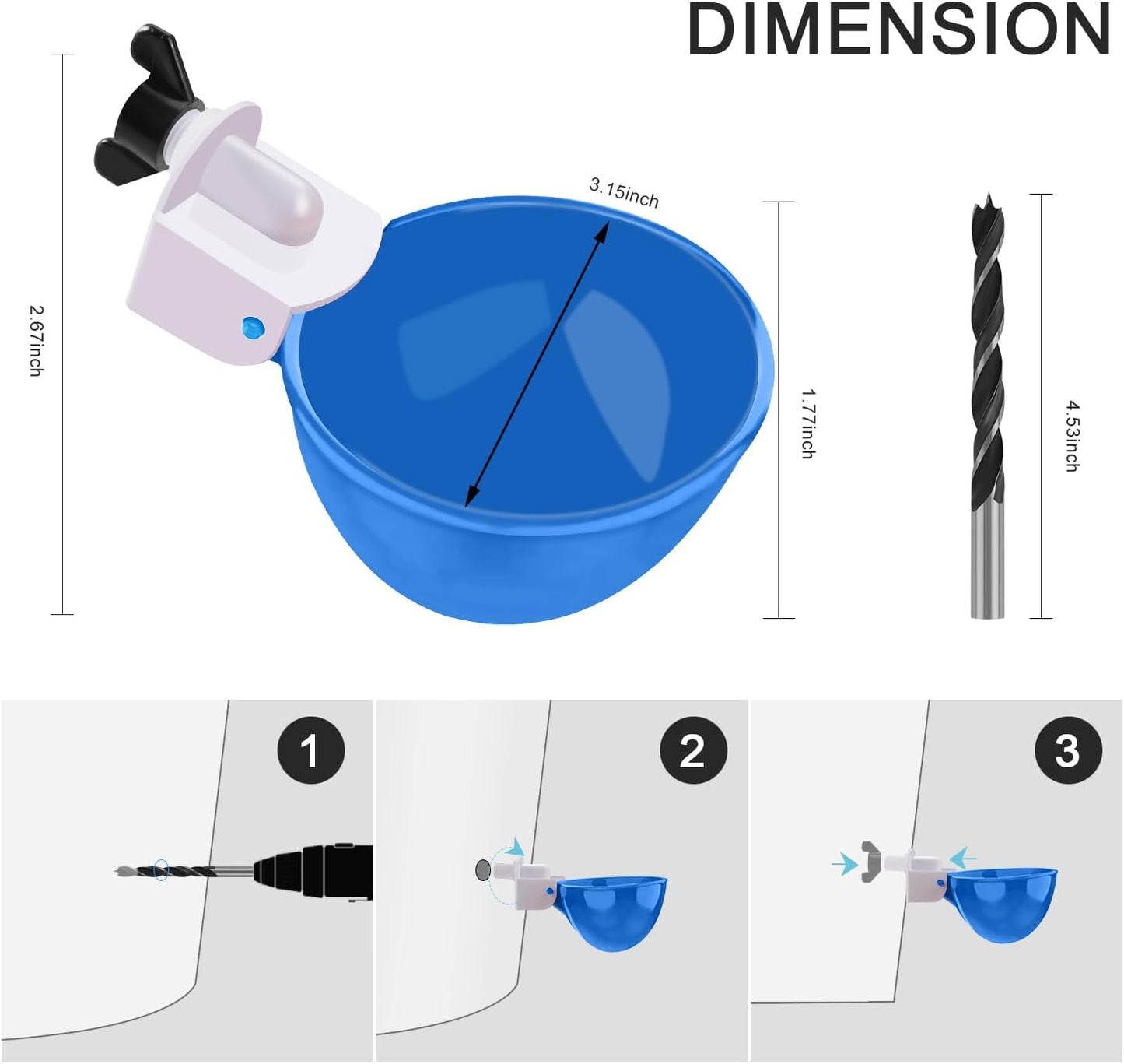 Professional Chicken Waterer Cups, 8 Packs Blue Large Chicken Water Feeder, Tee Fittings Poultry Waterer Suitable for Duck, Chicks, Goose, Turkey, Bunny and Bird with Mounting Hole Opener