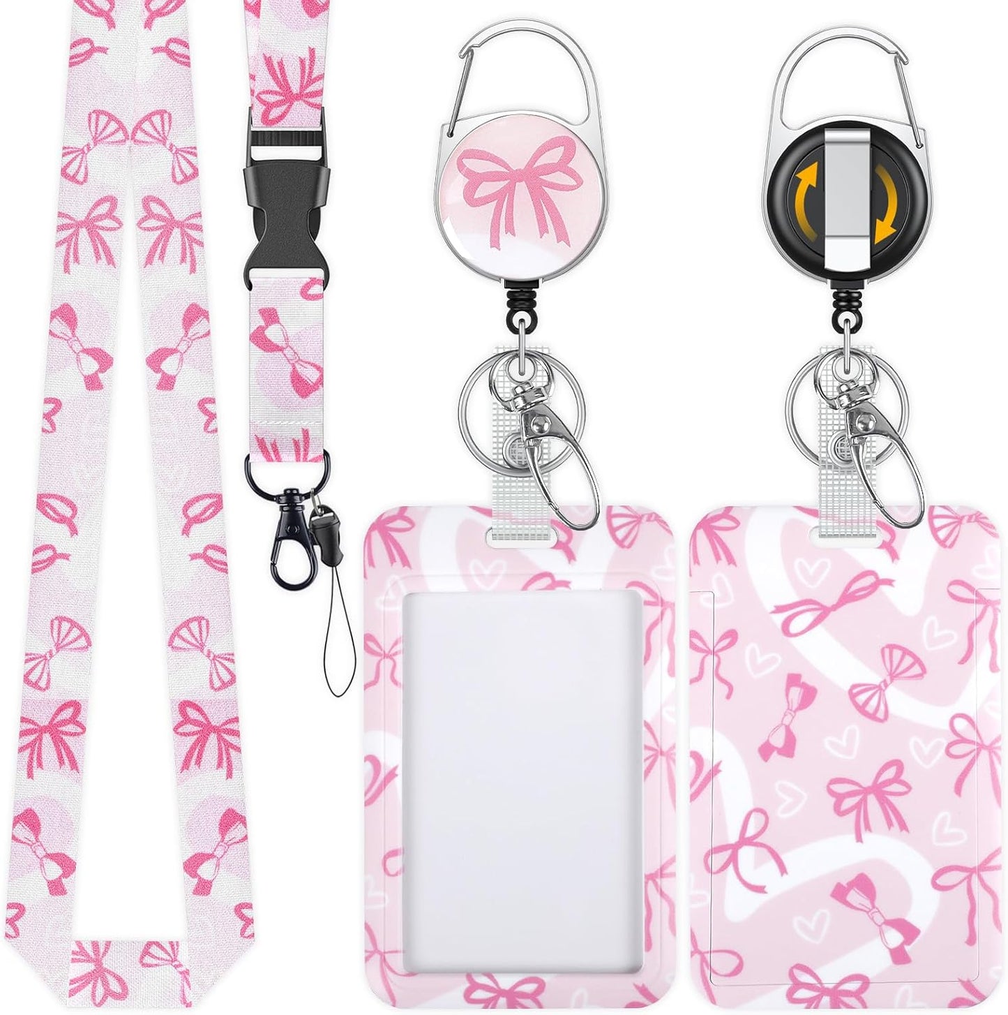 Bowknot & Leopard Print Sliding Badge Holder - Retractable Reel with Lanyard
