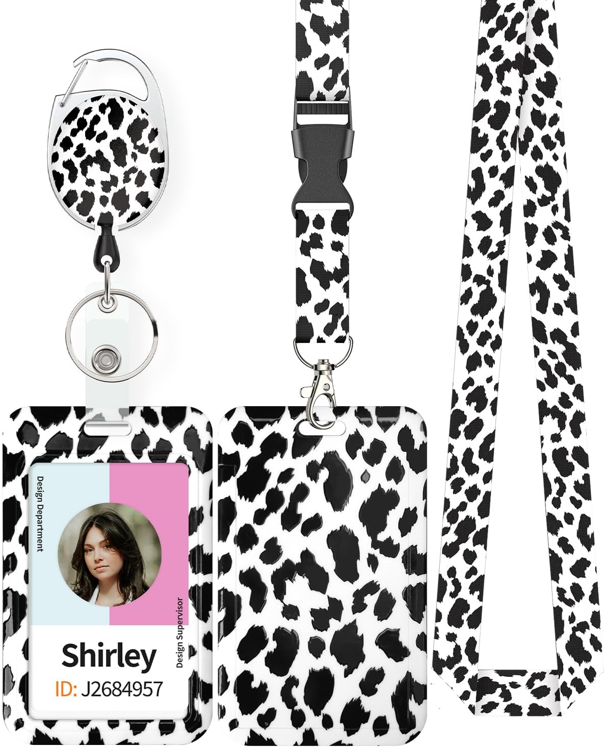 Bowknot & Leopard Print Sliding Badge Holder - Retractable Reel with Lanyard