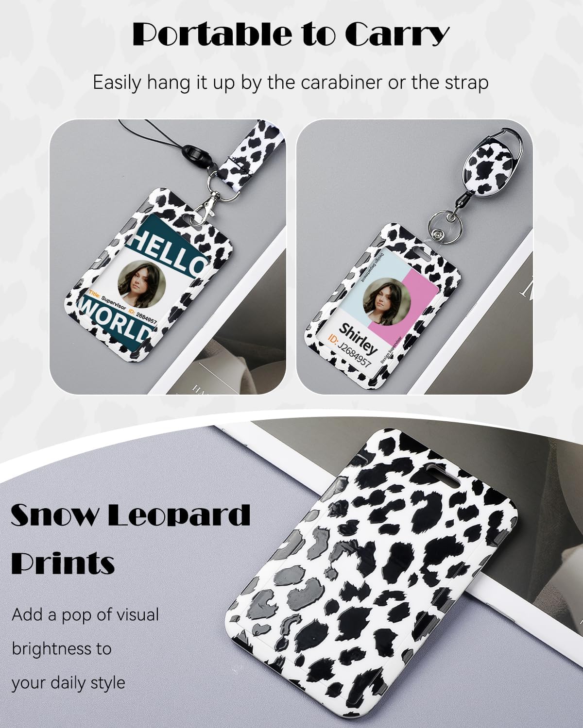 Bowknot & Leopard Print Sliding Badge Holder - Retractable Reel with Lanyard
