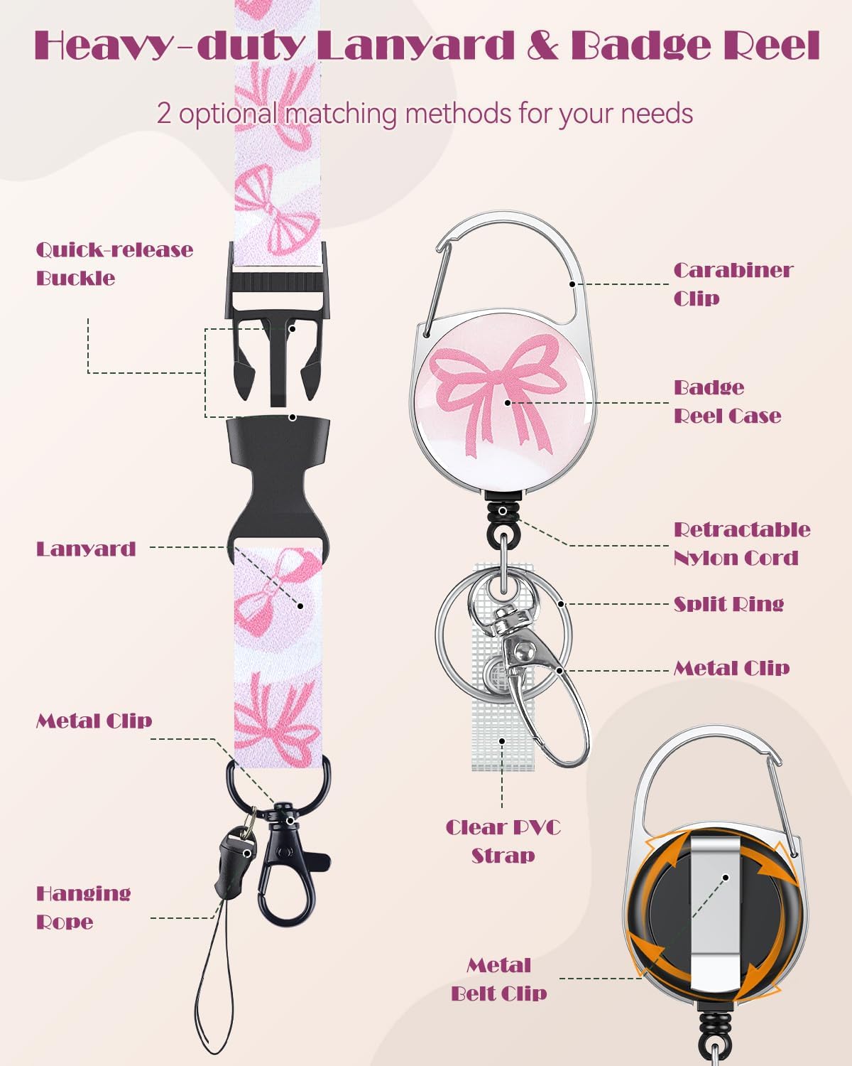 Bowknot & Leopard Print Sliding Badge Holder - Retractable Reel with Lanyard