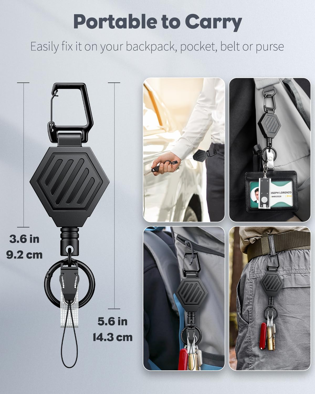 Heavy Duty Retractable Keychain with Magnetic Closure Retractable Badge Reel with3 Pack ID Badge Holder with Double-Sided Windows Horizontal Hard Plastic Case