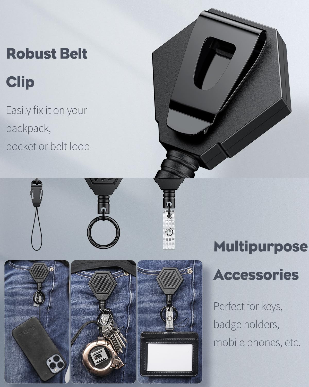 Magnetic Retractable Badge Reel 3-Pack - Double-Sided Vertical Hard Plastic Case