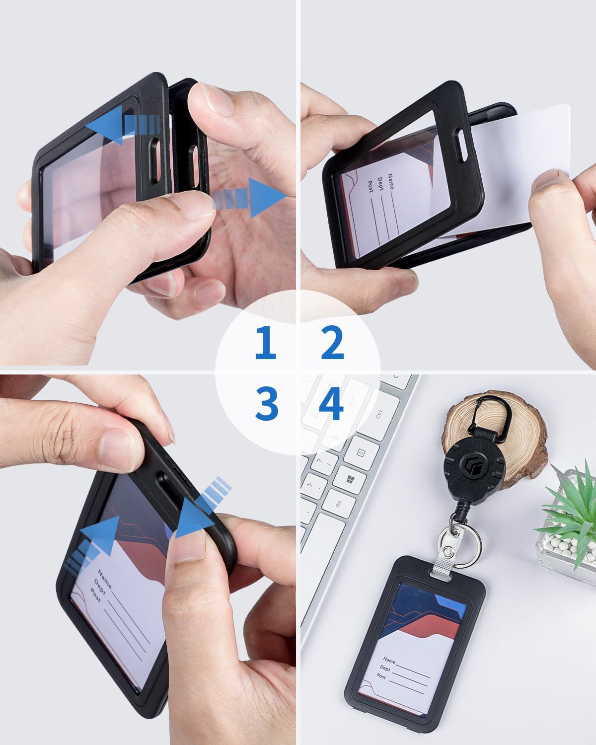 Magnetic Retractable Badge Reel 3-Pack - Double-Sided Vertical Hard Plastic Case