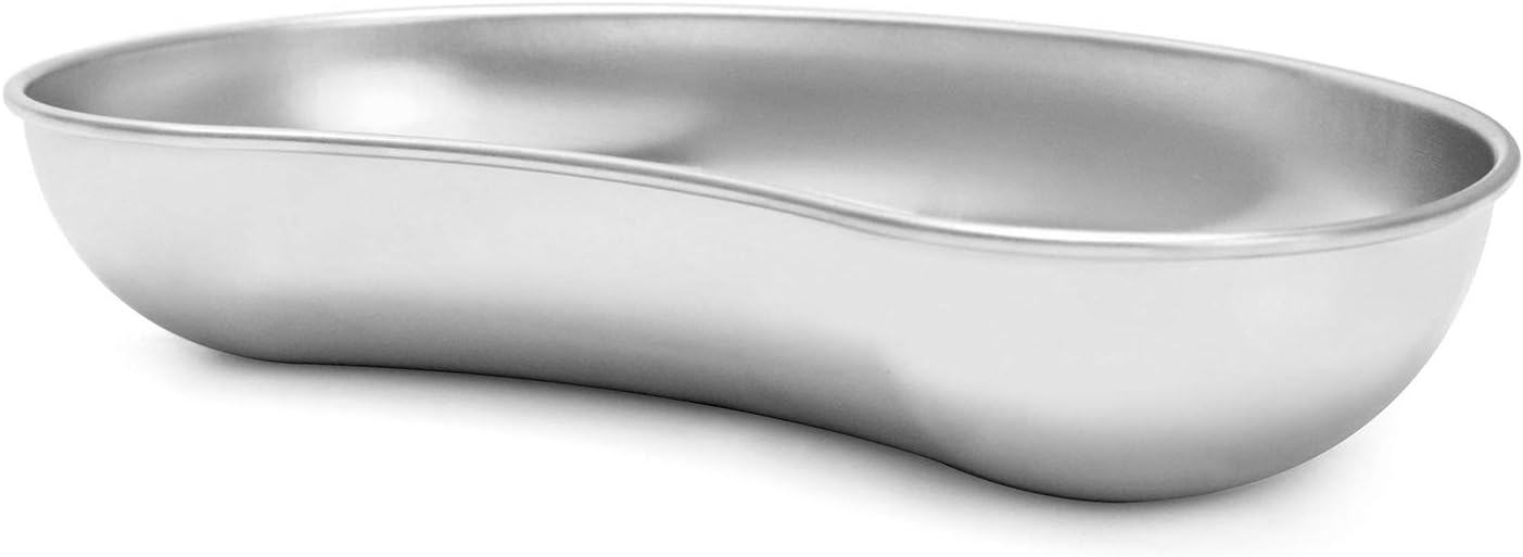 2Pcs 8" Stainless Steel Kidney Tray, Kidney Shaped Emesis Basin, Dental Lab Instruments Surgical Trays, Reusable Metal Kidney Dish,for Soiled Dressings, Medic Waster
