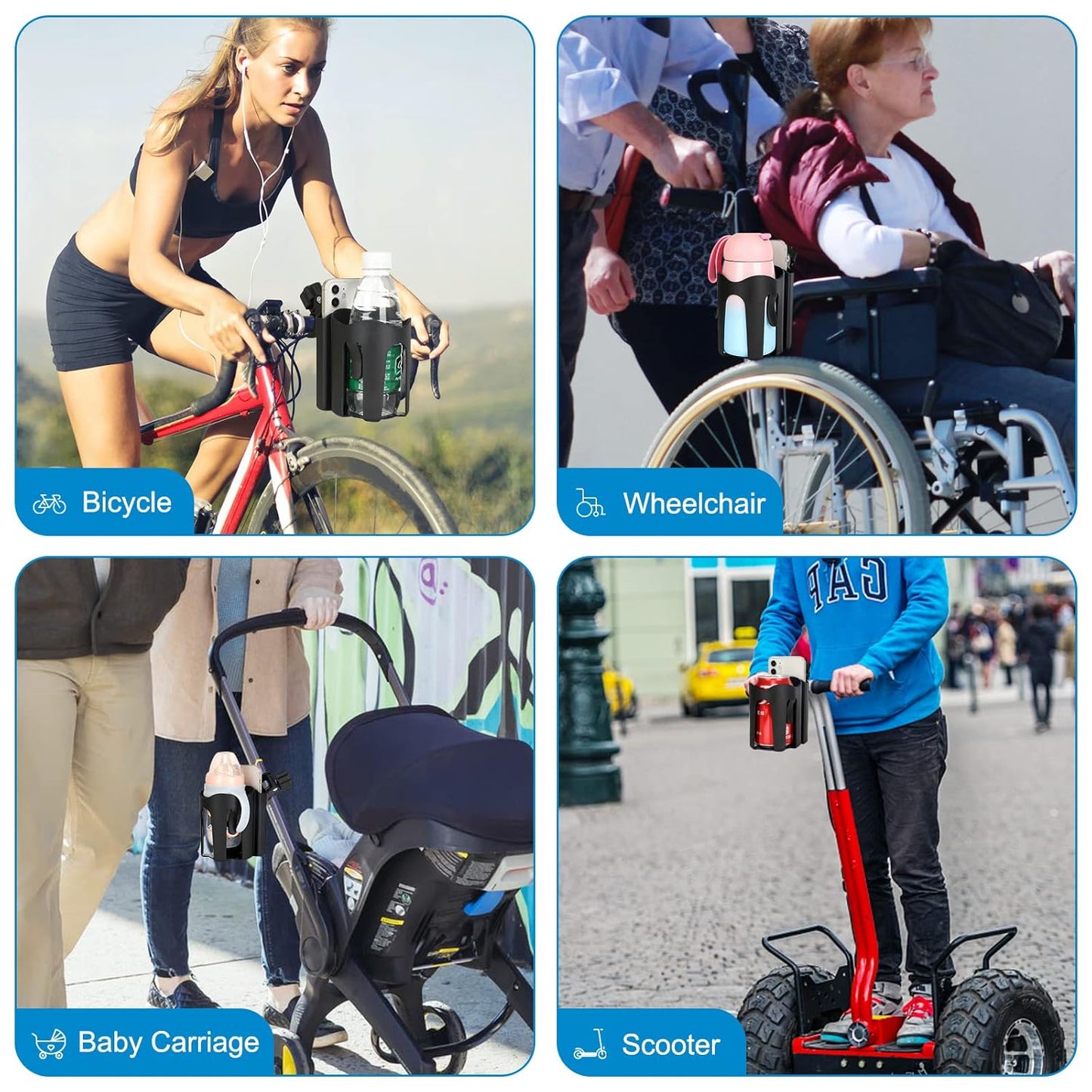 Stroller Cup Holder with Phone Holder, Bike Cup Holder, 2-in-1 Universal Cup Holder for Stroller, Bike, Pushchair, Rollator, Wheelchair, Walker, Scooter