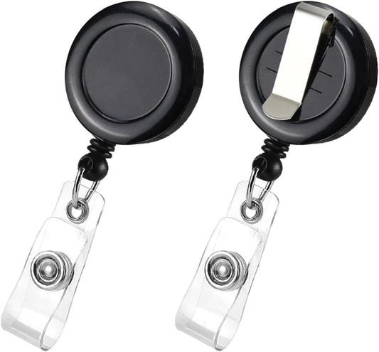 2 Pack Black Retractable ID Badge Holders with Belt Clip for Teachers Students Office Staff