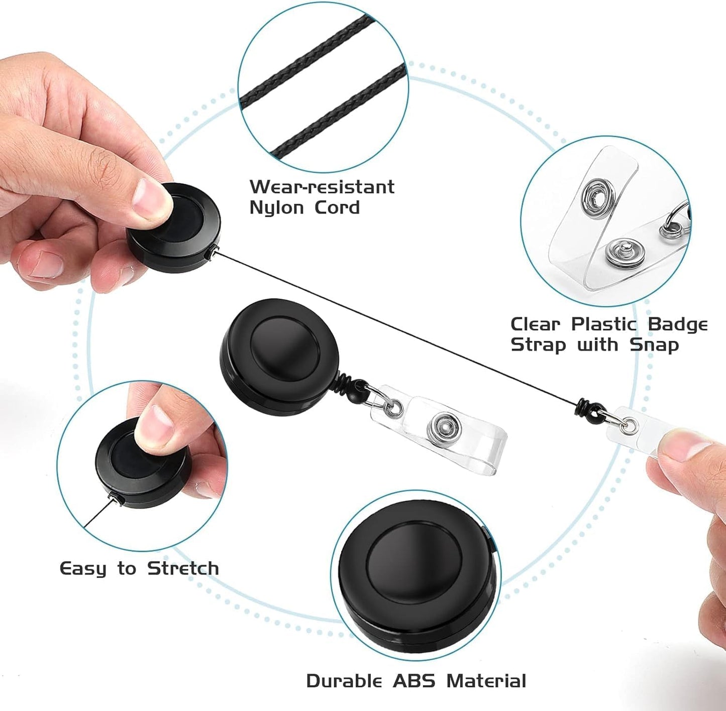 2 Pack Black Retractable ID Badge Holders with Belt Clip for Teachers Students Office Staff
