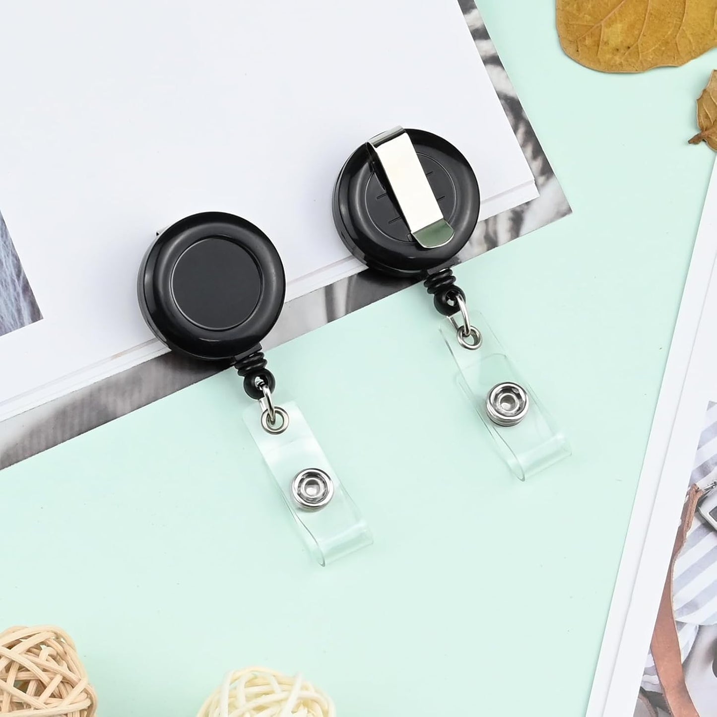 2 Pack Black Retractable ID Badge Holders with Belt Clip for Teachers Students Office Staff