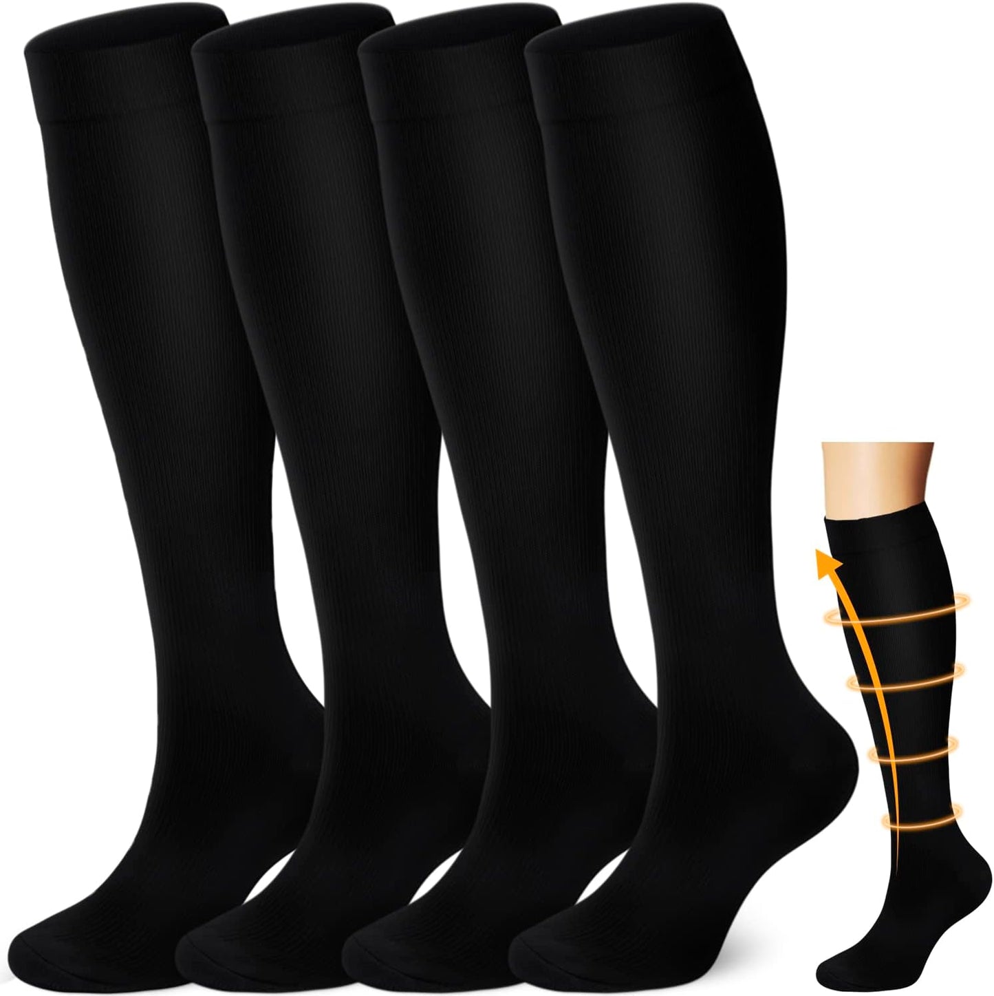 Copper Compression Socks 4-Pairs 15-20mmHg - Running Hiking & Nursing