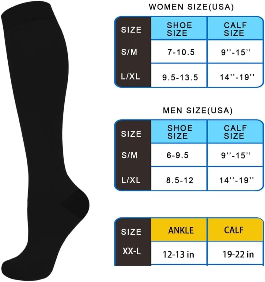 Copper Compression Socks 4-Pairs 15-20mmHg - Running Hiking & Nursing