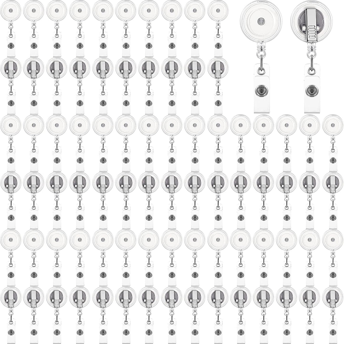 100 Pcs Translucent Retractable Badge Reels Round ID Badge Holders Nursing Name Reels with Swivel Alligator Clip and Vinyl Card Strap for Nurses Volunteer Students Teachers(Translucent Clear)