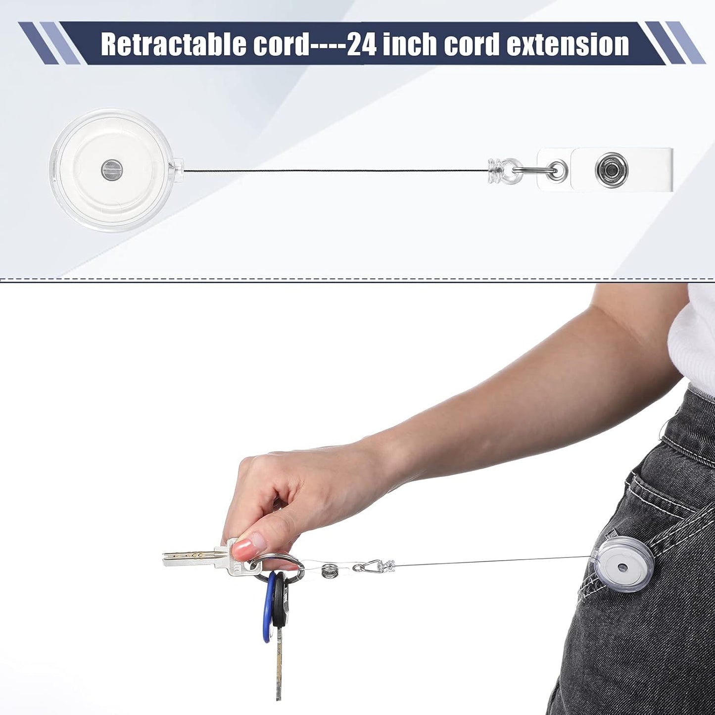 100 Pcs Translucent Retractable Badge Reels Round ID Badge Holders Nursing Name Reels with Swivel Alligator Clip and Vinyl Card Strap for Nurses Volunteer Students Teachers(Translucent Clear)