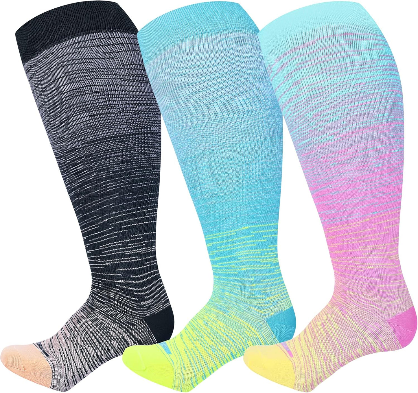 Plus Size Wide Calf Compression Socks 15-20mmHg - Knee High for Nurses & Travel