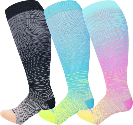 Pl Size Compression Socks for Women Men Wide Calf Extra Large 15-20 mmHg Knee High Sock for Nurses Pregnant Travel