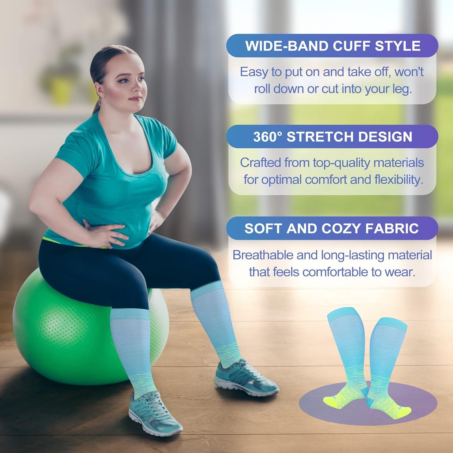 Plus Size Wide Calf Compression Socks 15-20mmHg - Knee High for Nurses & Travel