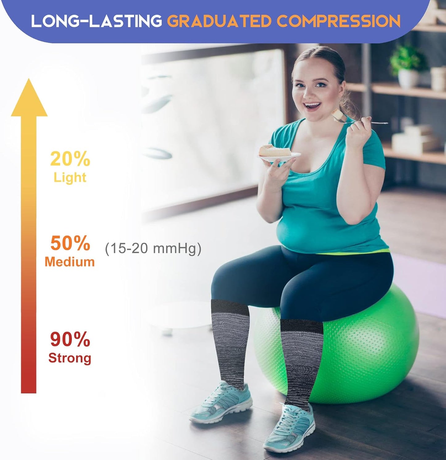 Plus Size Wide Calf Compression Socks 15-20mmHg - Knee High for Nurses & Travel