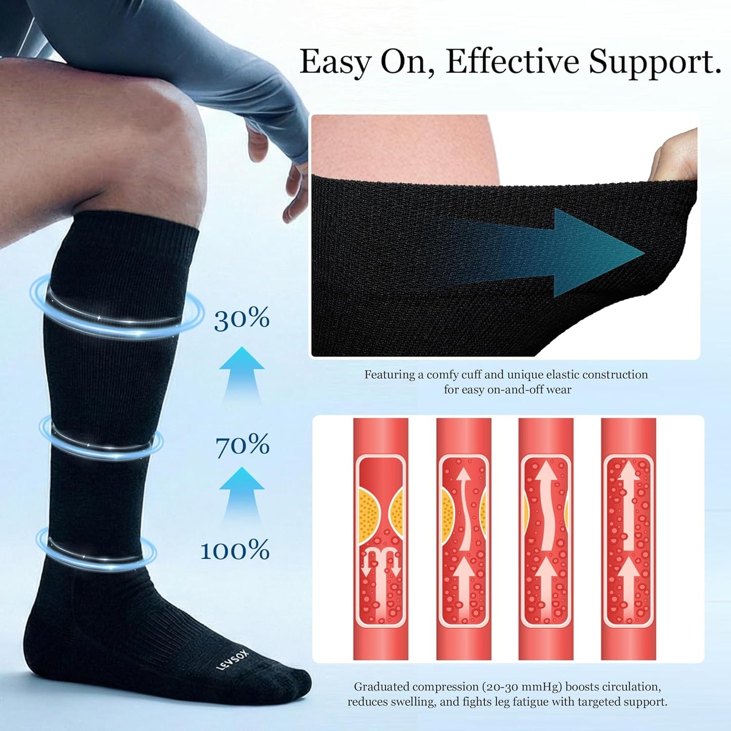 Bamboo Viscose Compression Socks 20-30mmHg - Knee High Support for Men & Women