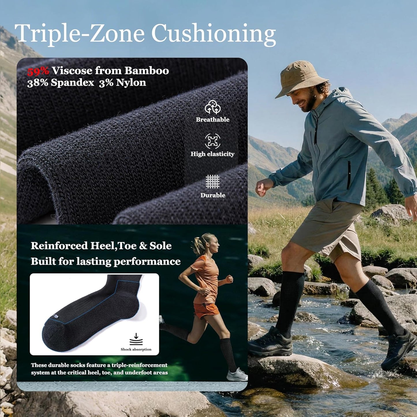 Bamboo Viscose Compression Socks 20-30mmHg - Knee High Support for Men & Women