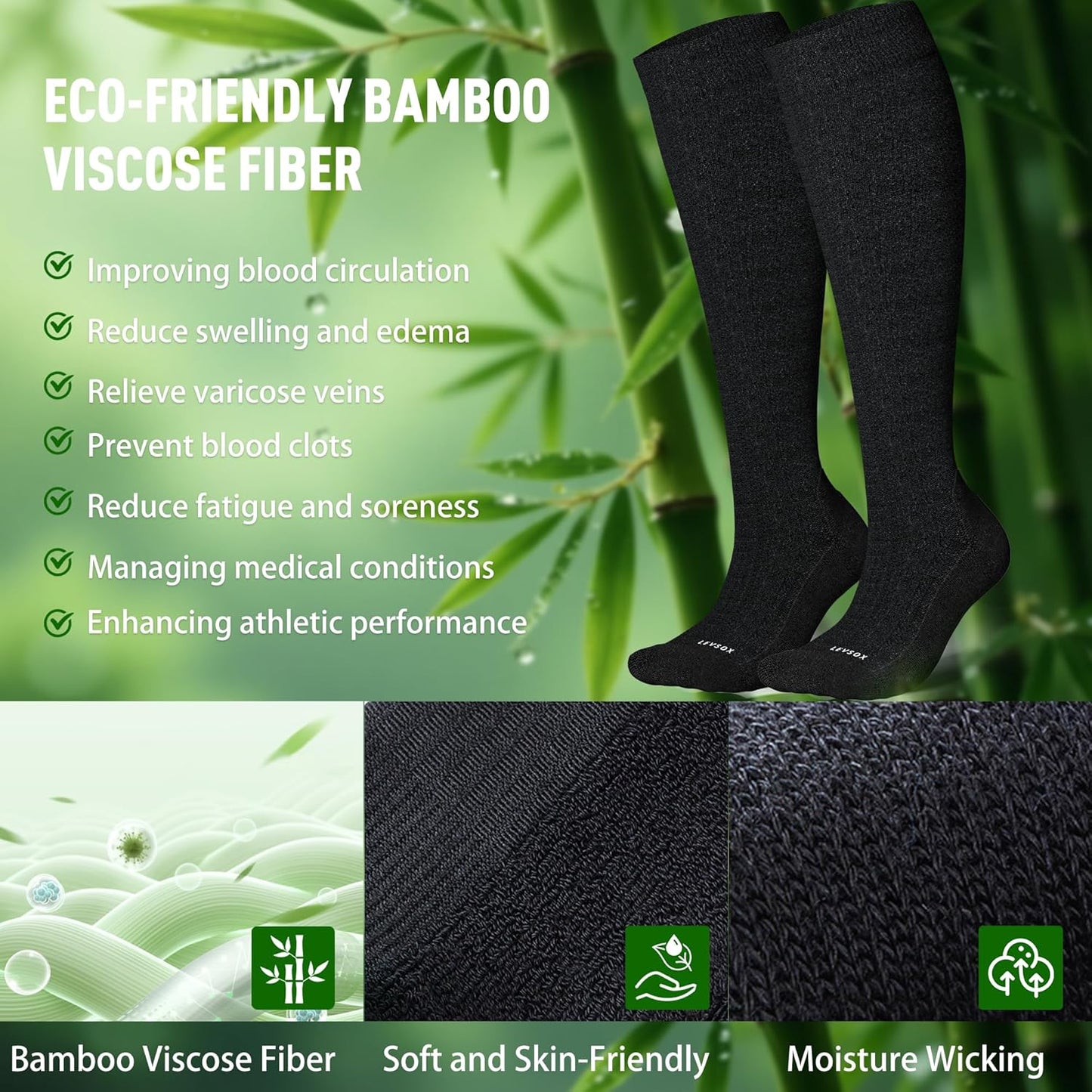 Bamboo Viscose Compression Socks 20-30mmHg - Knee High Support for Men & Women