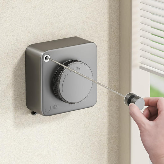 Retractable Clothesline 15.1ft - Wall Mounted Stainless Steel Non-Sagging Gray