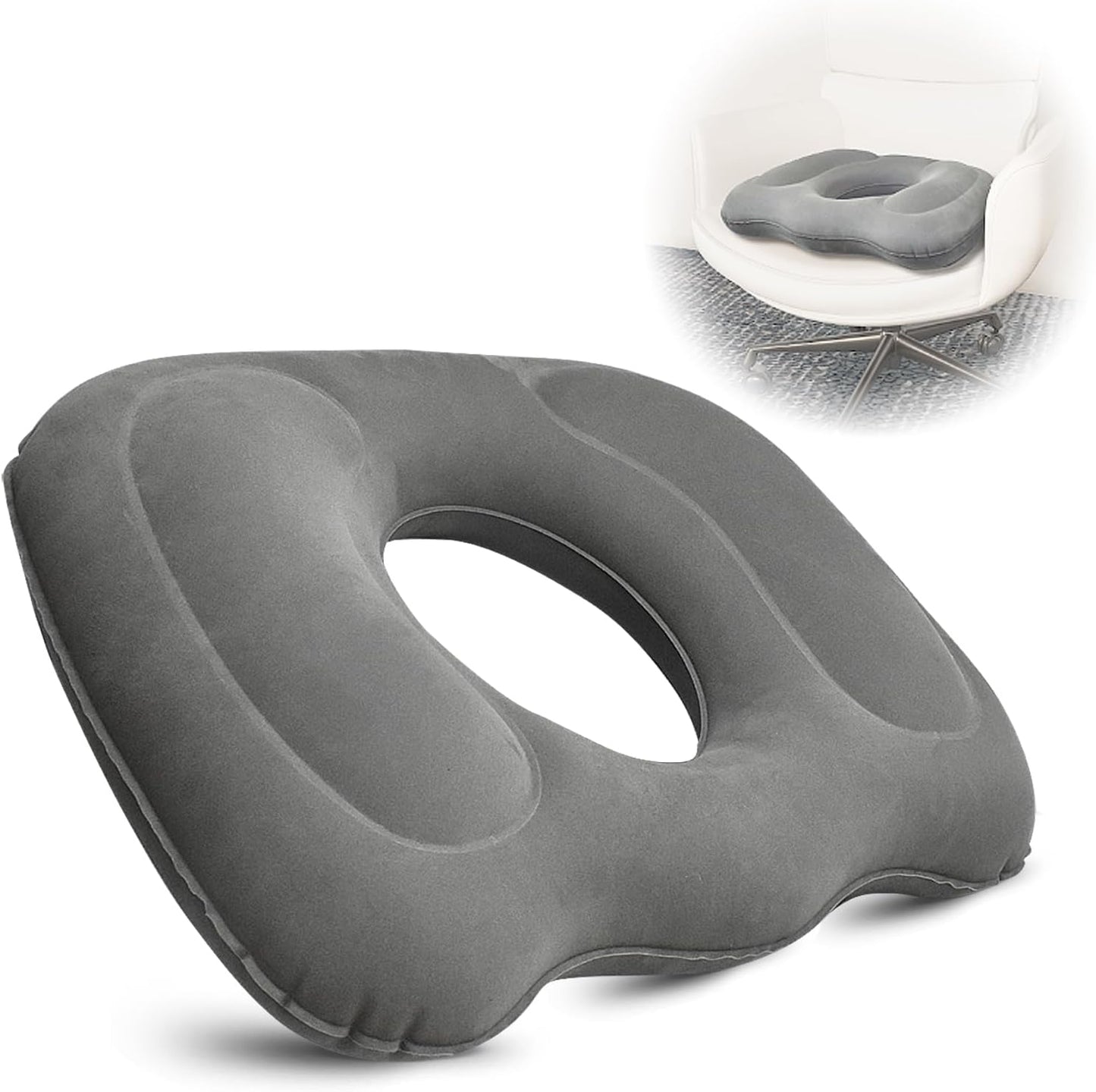 Inflatable Donut Cushion for Tailbone Pain Relief - Orthopedic Hemorrhoid & Sciatica Seat Cushion - Coccyx Cushion for Postpartum, Pregnancy, Office Chair, Car, Wheelchair & Post-Surgical Recovery (Grey)