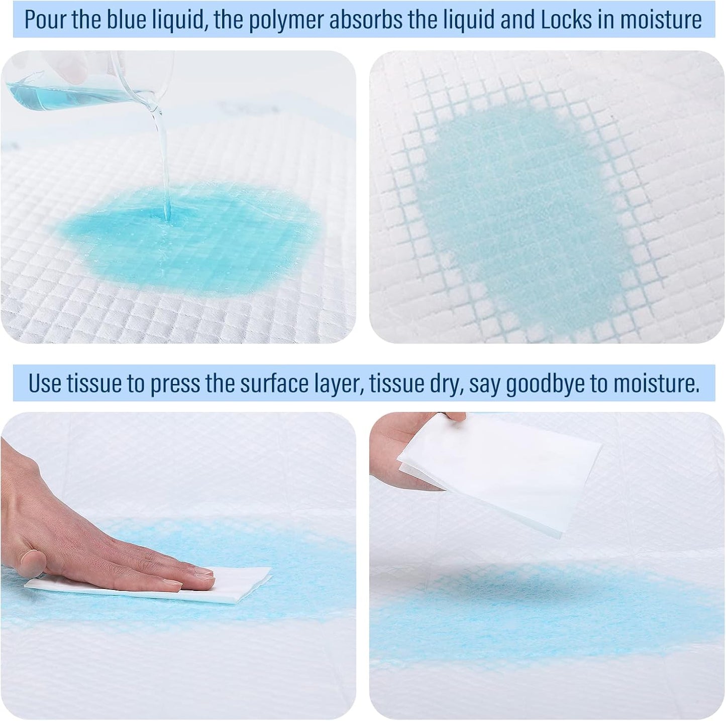 Disposable Changing Pads 40-Pack - Super Absorbent Leak-Proof Mat Blue (L)