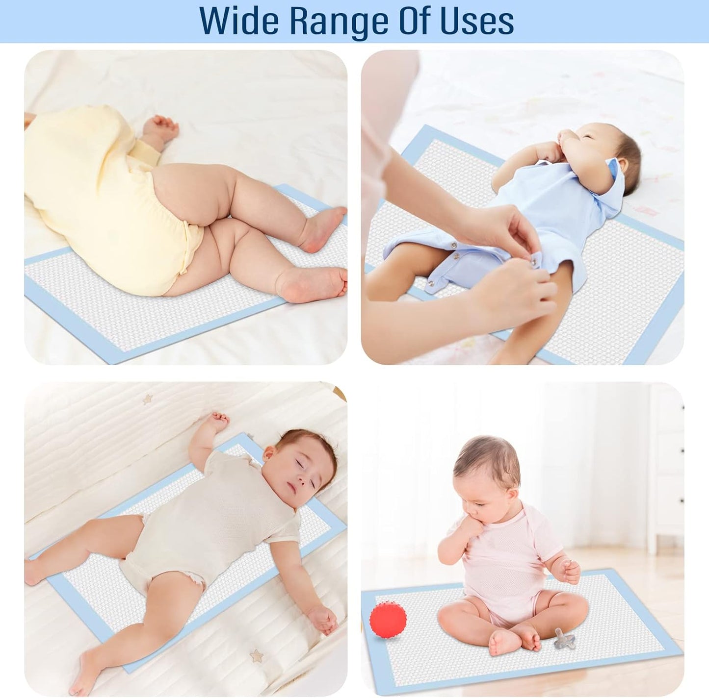 Disposable Changing Pads 40-Pack - Super Absorbent Leak-Proof Mat Blue (L)