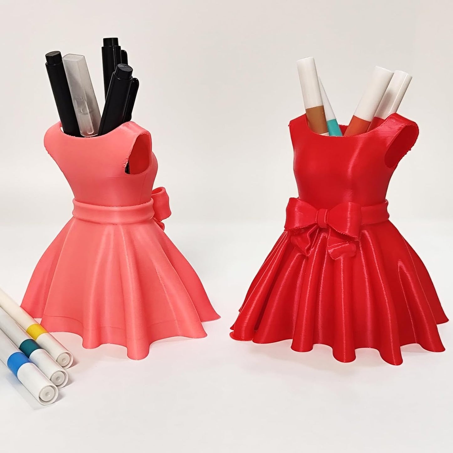 Pink Dress Pen Holder - 3D Printed Bow Desk Organizer for Pens & Brushes