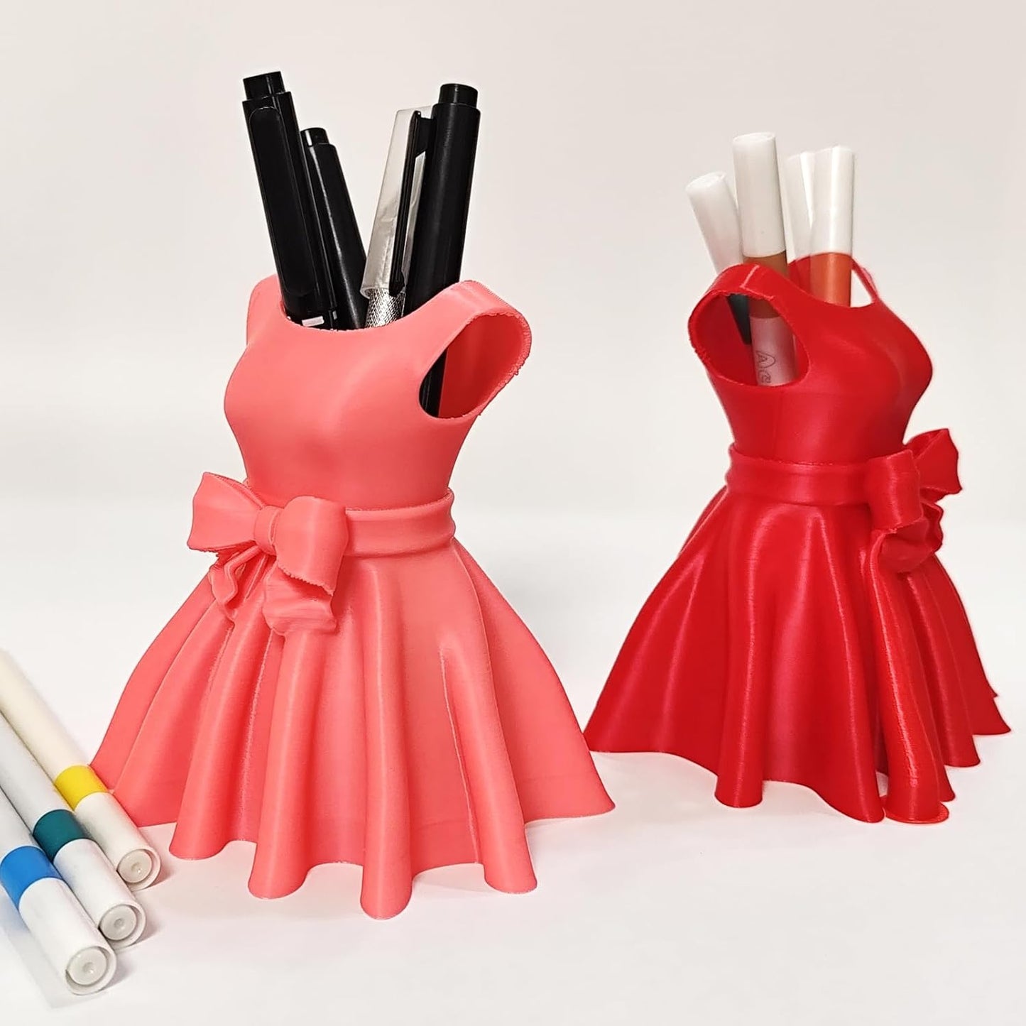 Pink Dress Pen Holder - 3D Printed Bow Desk Organizer for Pens & Brushes