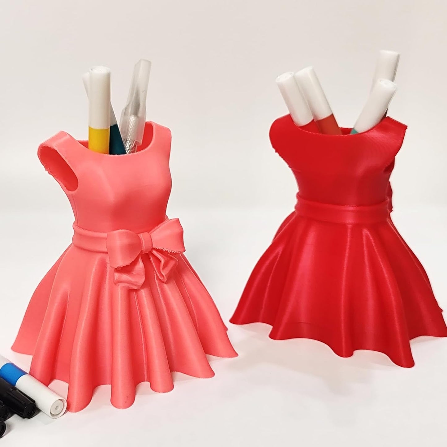 Pink Dress Pen Holder - 3D Printed Bow Desk Organizer for Pens & Brushes