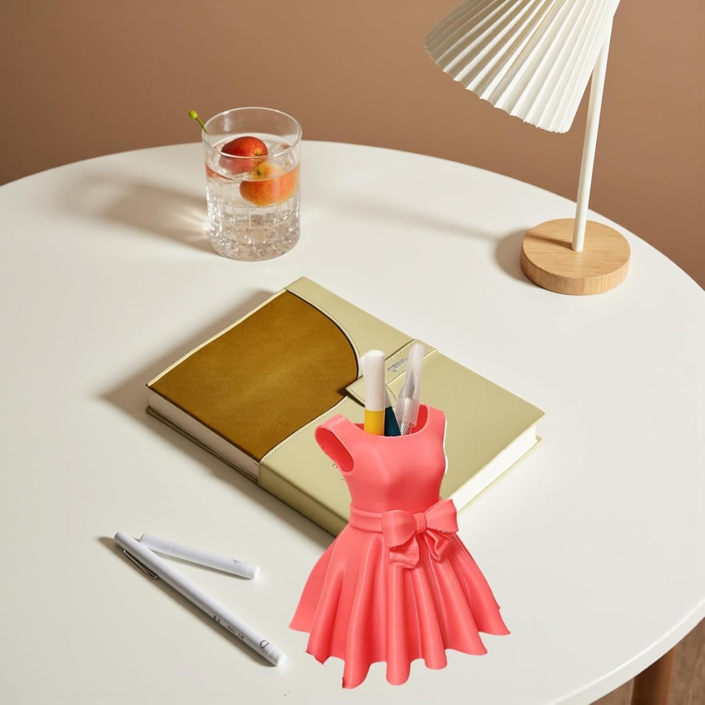 Pink Dress Pen Holder - 3D Printed Bow Desk Organizer for Pens & Brushes