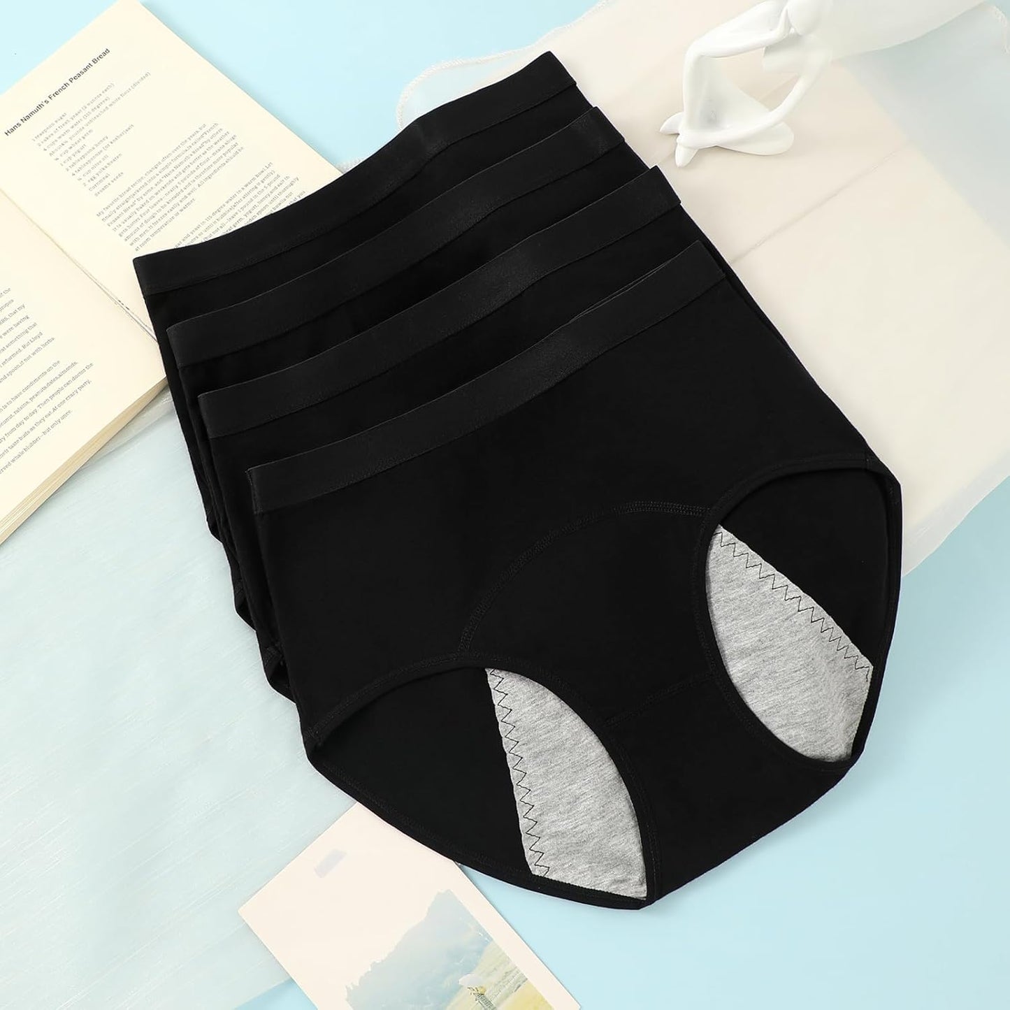Women's Leakproof Period Panties 5-Pack - Cotton Breathable Heavy Flow Briefs