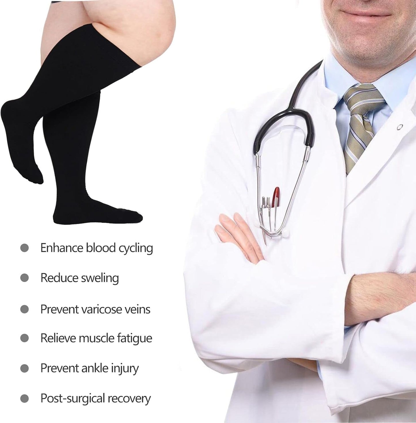Plus Size Wide Calf Compression Socks - Extra Large Compression Stockings