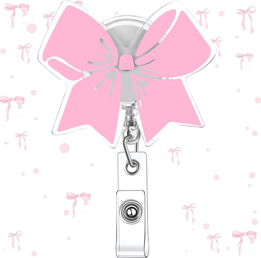 Pink Bow Badge Reel Cute Retractable ID Holder Clip Accessories for Nurses' Day Gift Nurse Office Student Teacher Doctor Coworker Employee CNA RN MA LPN Medical(1 Pcs) -