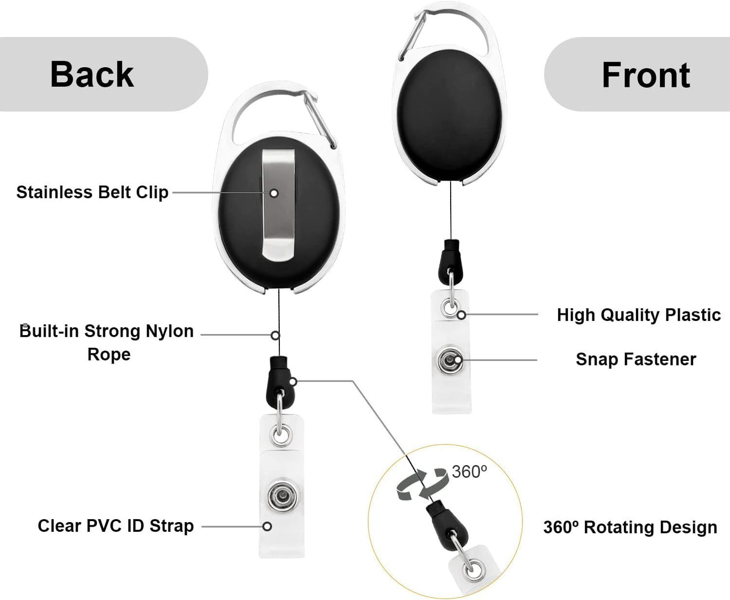 Retractable ID Badge Holders 10-Pack - Belt Clip Reels for Nurses & Doctors