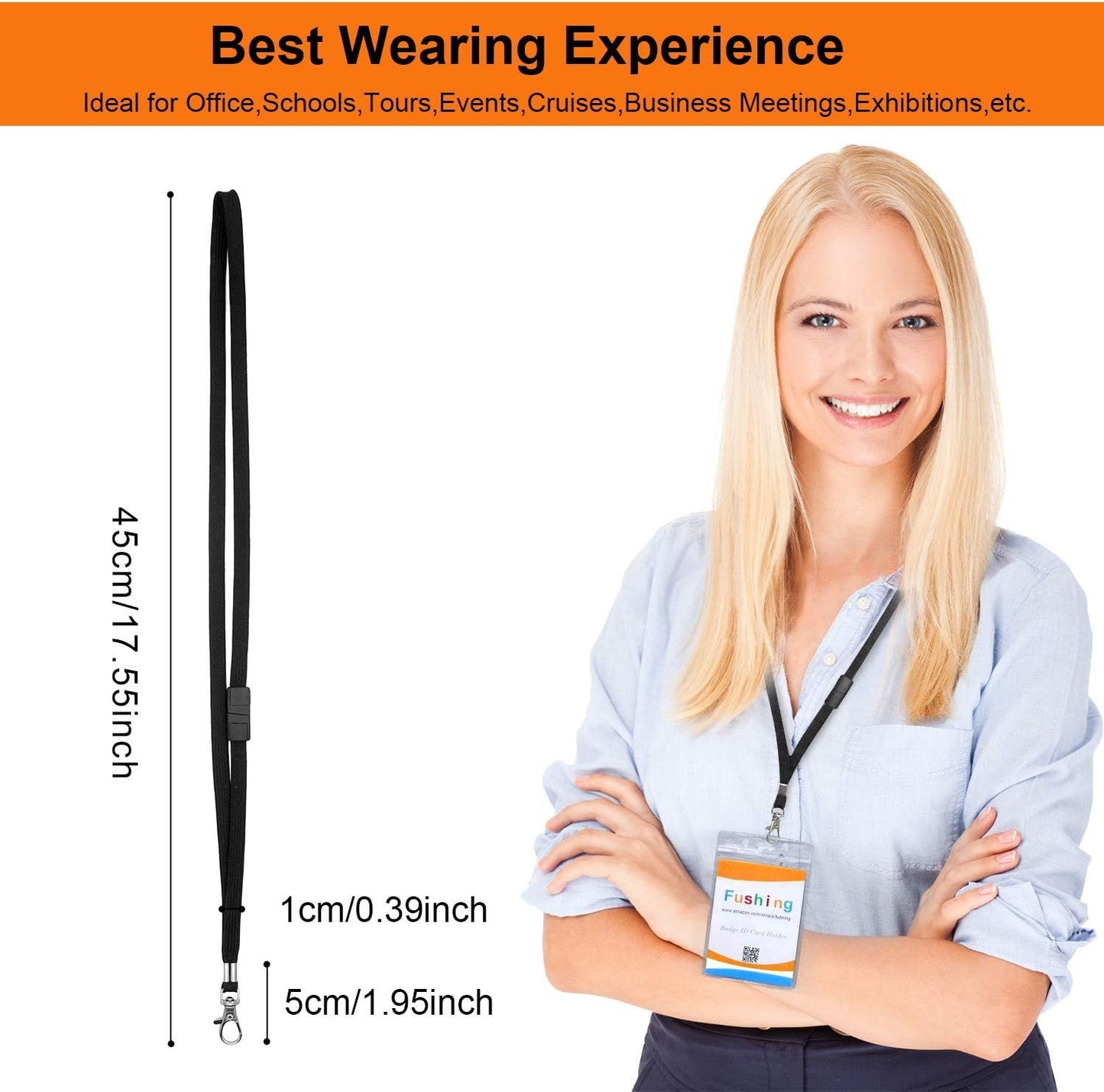 Breakaway Neck Lanyards Key Chain - Black Badge Lanyards or ID Badge Holders, Comortable Neck Straps