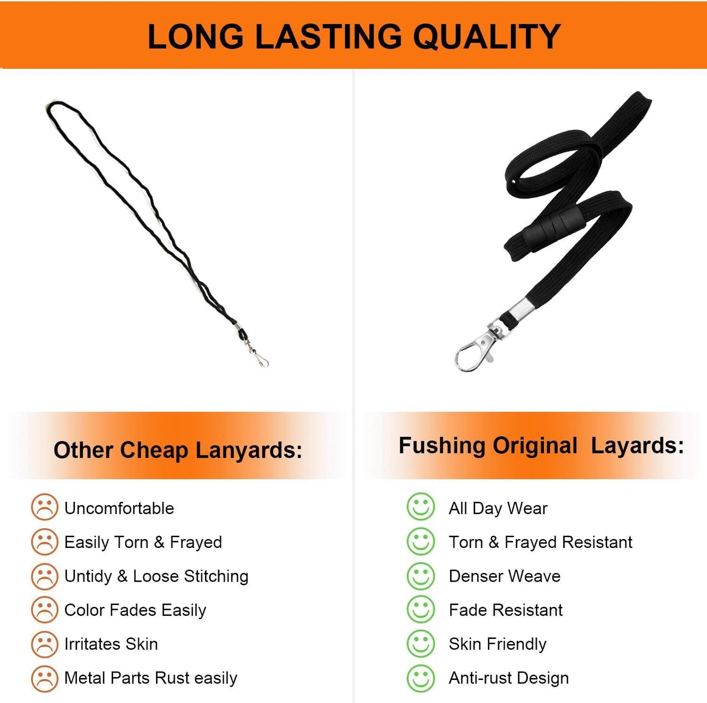 Breakaway Neck Lanyards Key Chain - Black Badge Lanyards or ID Badge Holders, Comortable Neck Straps