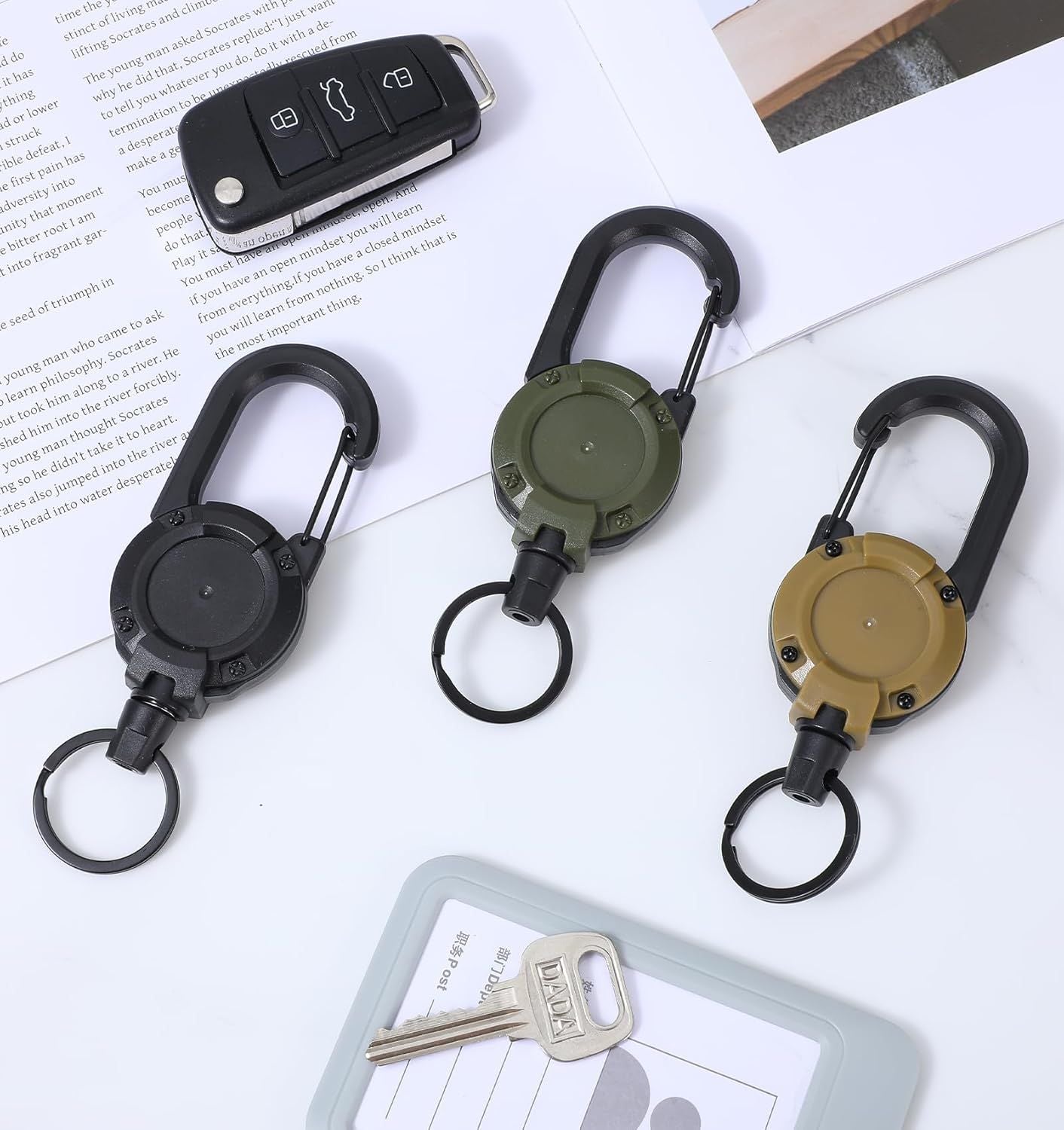 Retractable Keychain 3-Pack - Heavy Duty ID Badge Reel with Key Ring