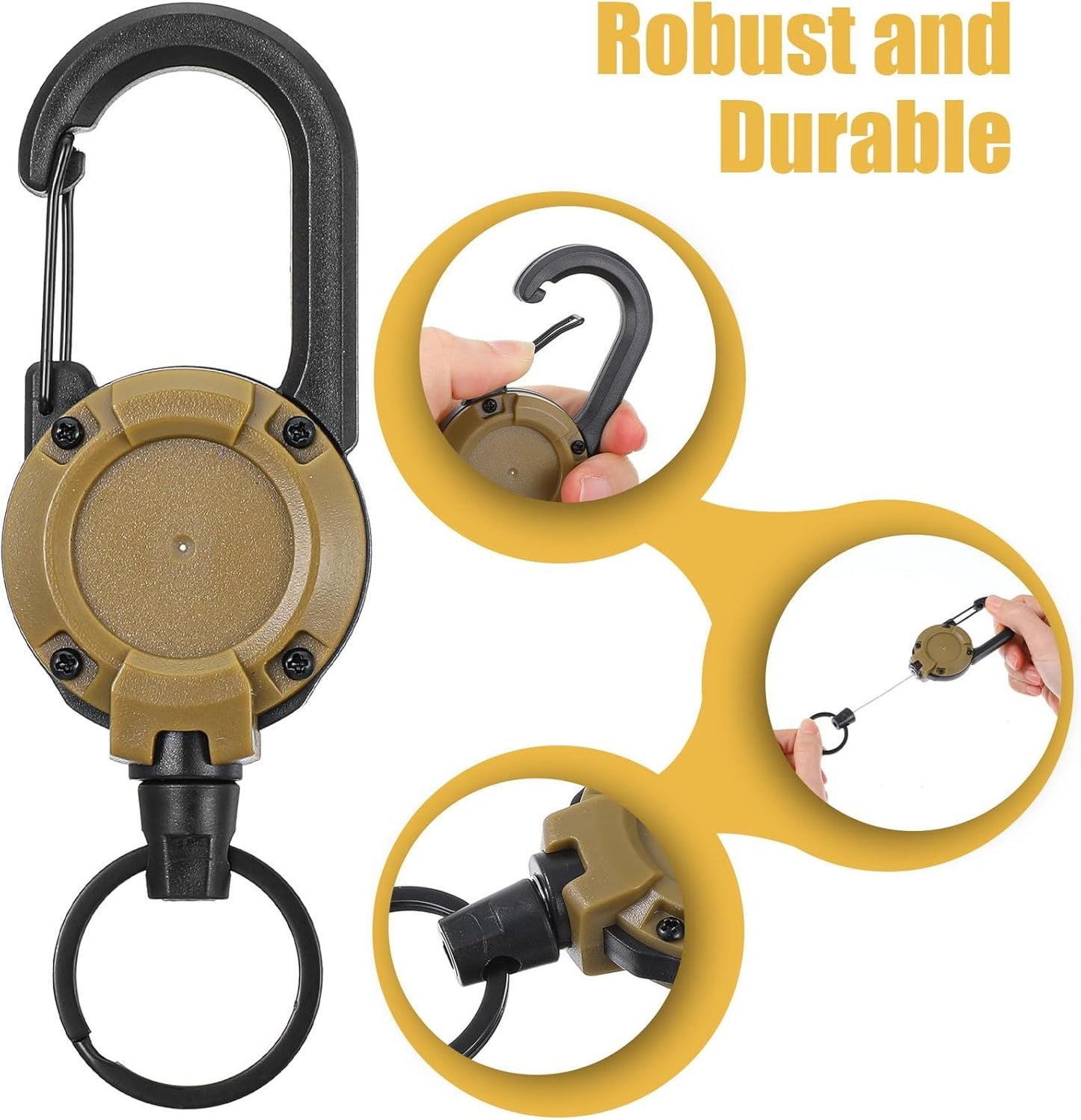 Retractable Keychain 3-Pack - Heavy Duty ID Badge Reel with Key Ring