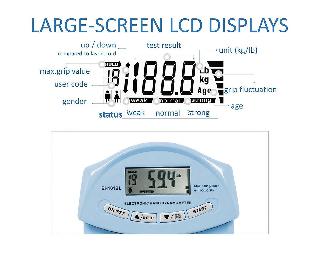 Digital Hand Grip Dynamometer - Auto Capture Grip Strength Meter Blue