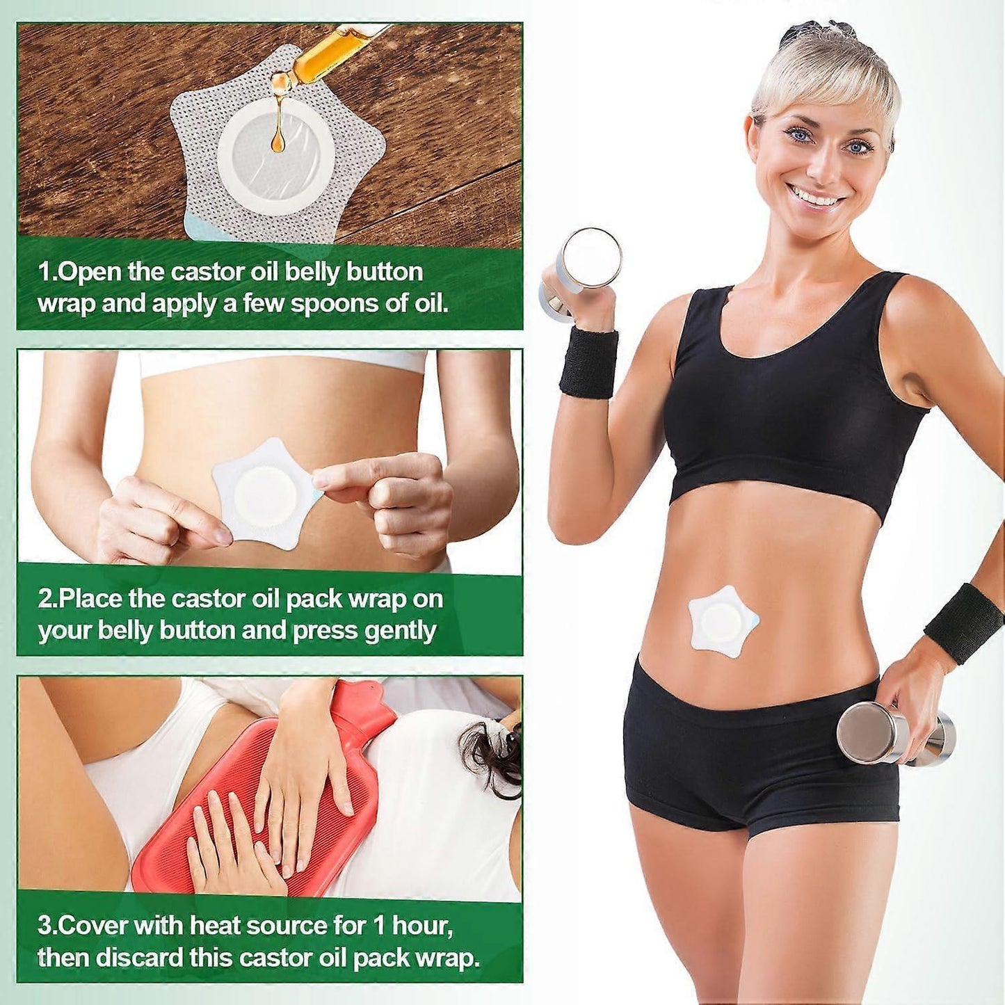 20pcs Castor Oil Pack Wrap for Belly Button, Self-Adhesive Castor Oil Belly
