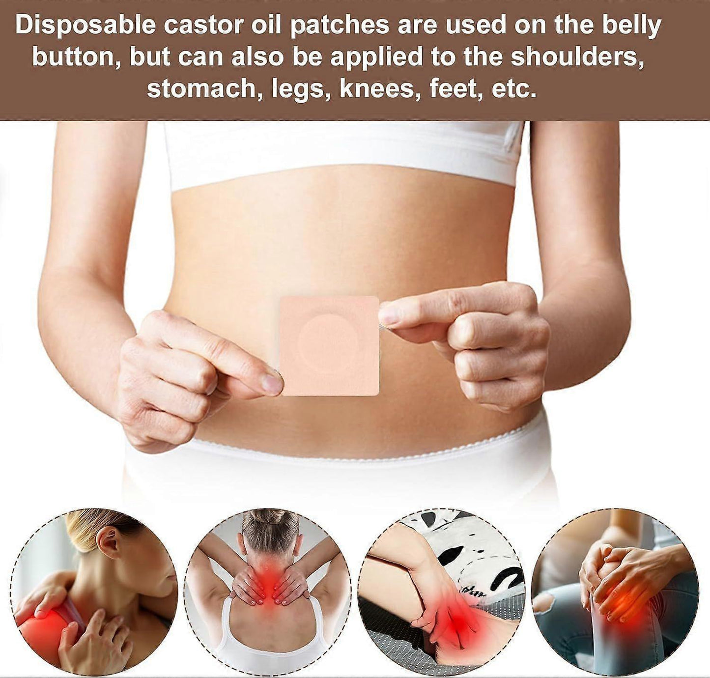 30pcs Castor Oil Pack Wrap for Belly Button, 2.76in Self-Adhesive Castor Oil