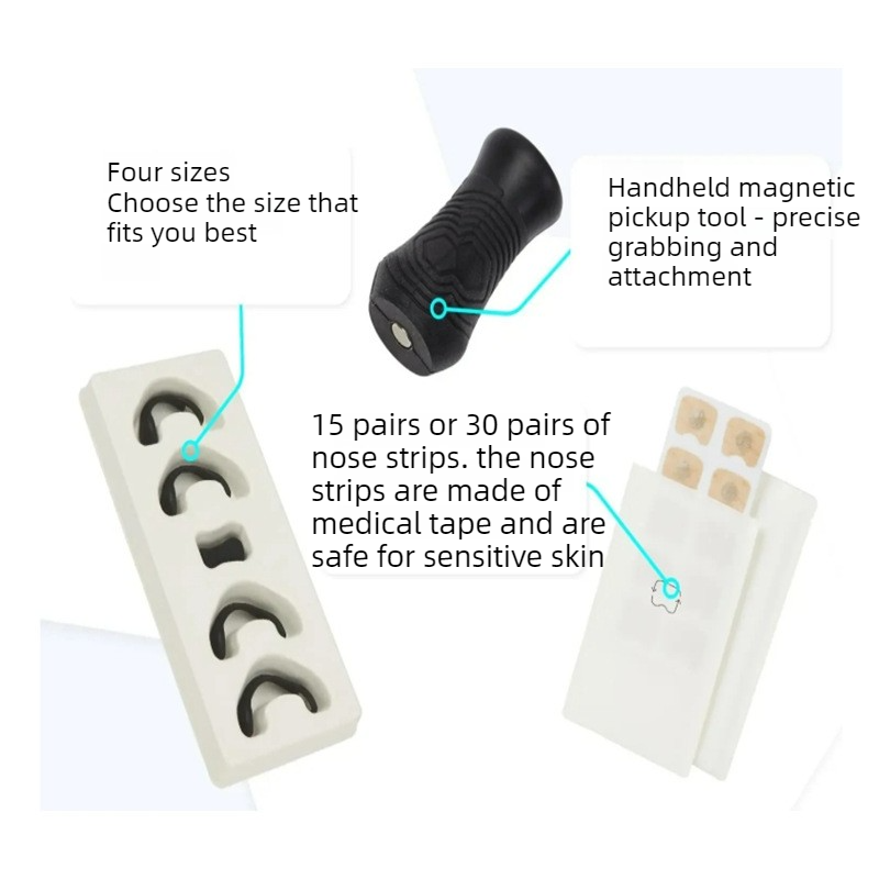 Round Magnetic Nose Clip Set: Anti-Snoring and Breathing-Enhancing Nose Patches—Breathing Aid for Sleep and Exercise—White
