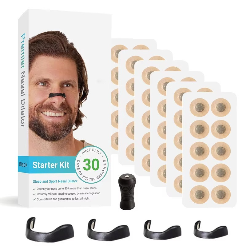 Round Magnetic Nose Clip Set - Anti-Snoring Nasal Breathing Aid (Black)