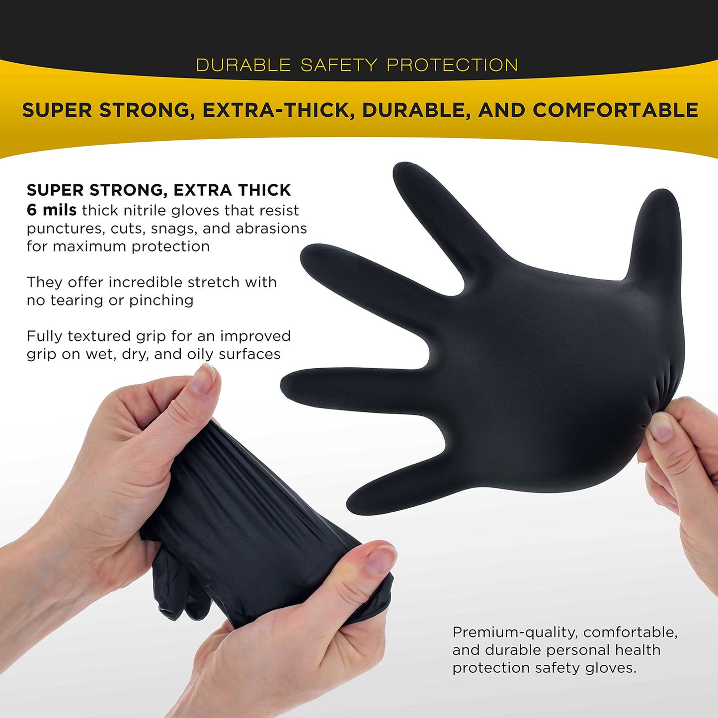 Heavy-Duty 6 Mil Nitrile Gloves - 100 Pack, Super Strong & Latex-Free for Industrial Use (Large)